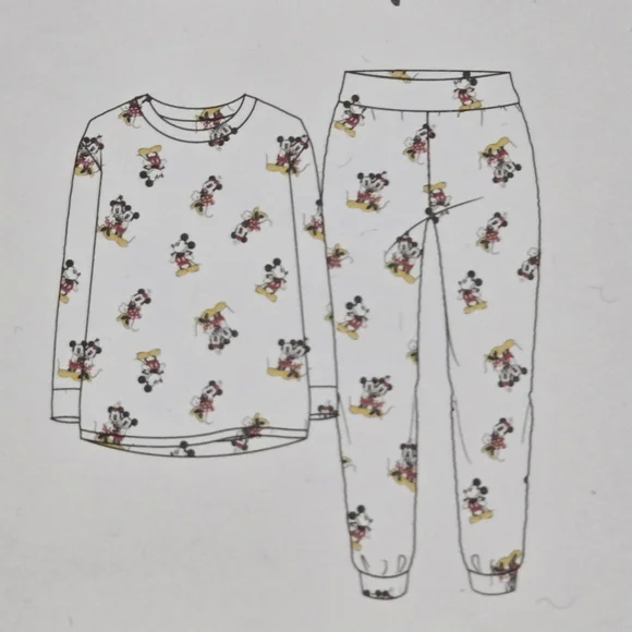 Disney Minnie & Mickey Mouse White Pajama Set, Velour, Pants And Long sleeves - Picture 2 of 5